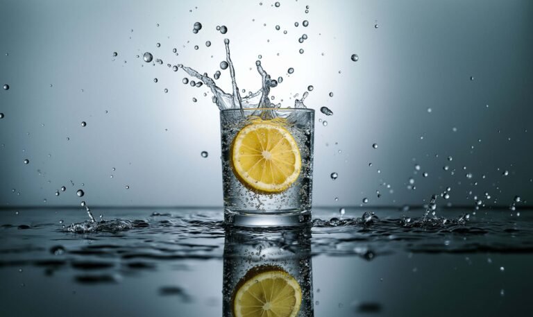 Water splashing lemon slice strobe hydration