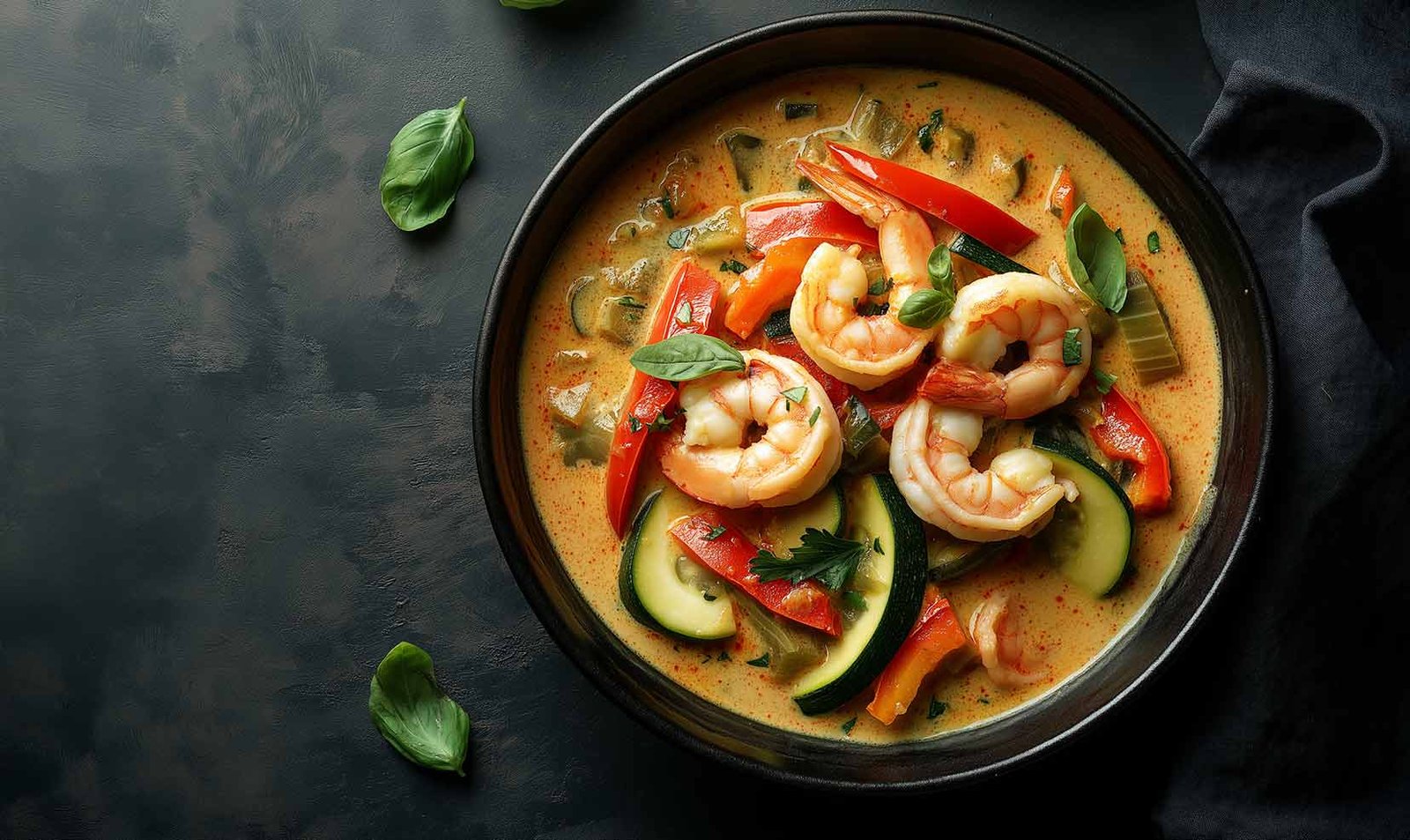 Thai Coconut Curry Shrimp with zucchini and bell peppers easy healthy dinner idea