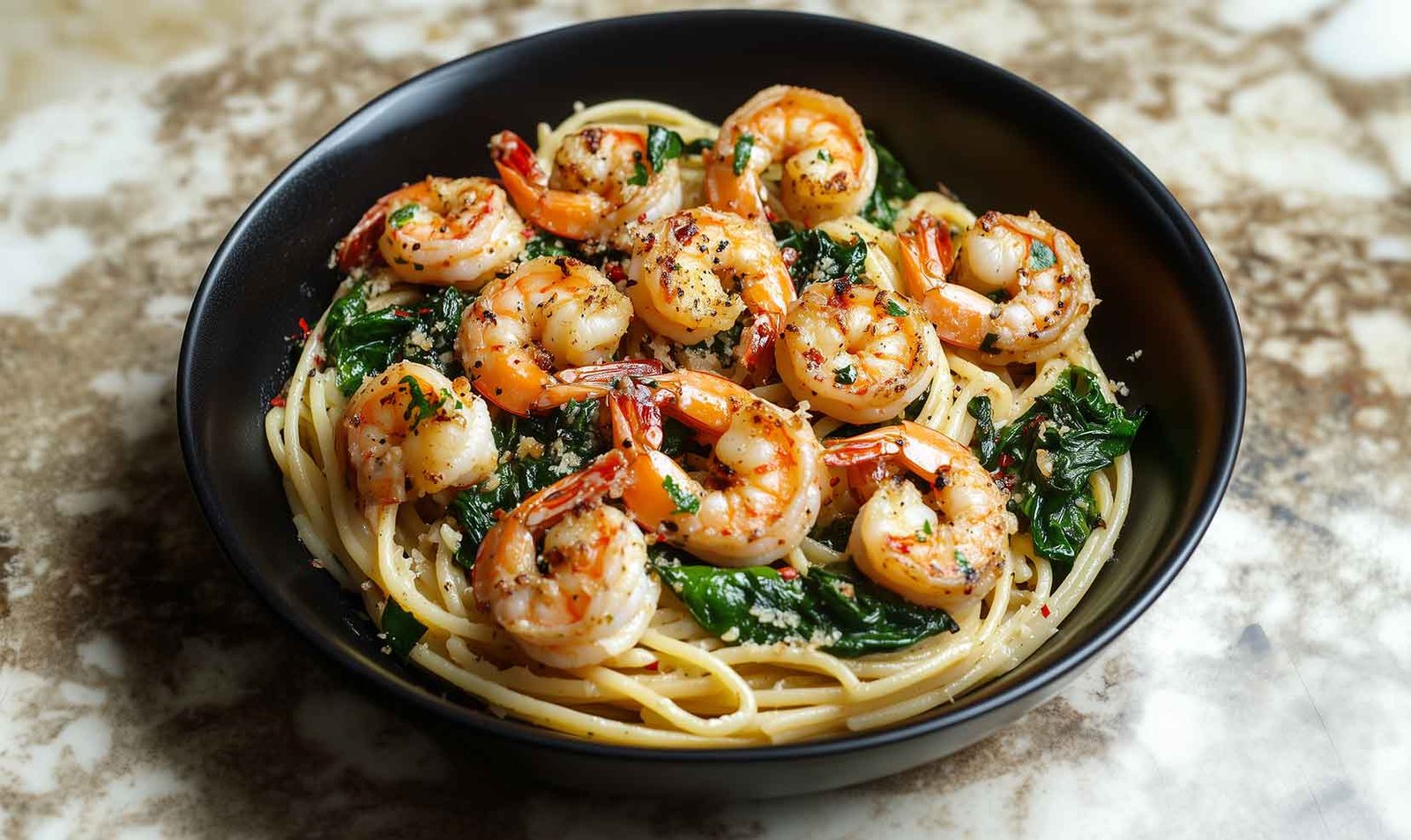 easy dinner recipe healthy One-pot Garlic Shrimp and Spinach pasta